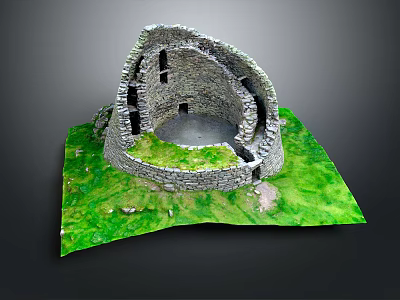 Ancient Stone Circular Building Ruins With Green Grass And Open Center 3d model