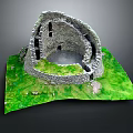 Ancient Stone Circular Building Ruins With Green Grass And Open Center