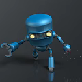 Blue Robot Character Design With Dome Head Yellow Eyes Mechanical Claw Arms And Sparks