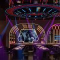 Neon Lit Modern Bar Interior With Stylish Counter And Seating Areas