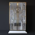 Elegant Gold Frame Glass Door Cabinet With Decorative Vases And Shelves