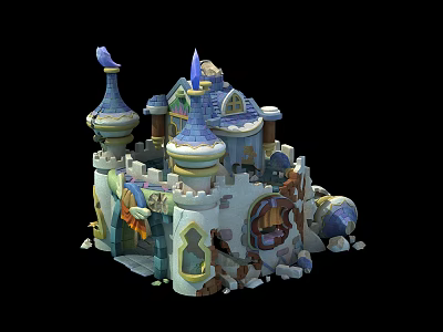 Cartoon Fairy Tale Castle Scene with Blue Spires White Walls and Decorative Windows 3d model