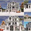 Detached Villa Classic Exterior Design With Arched Windows Balconies Garden And Red Car On Driveway