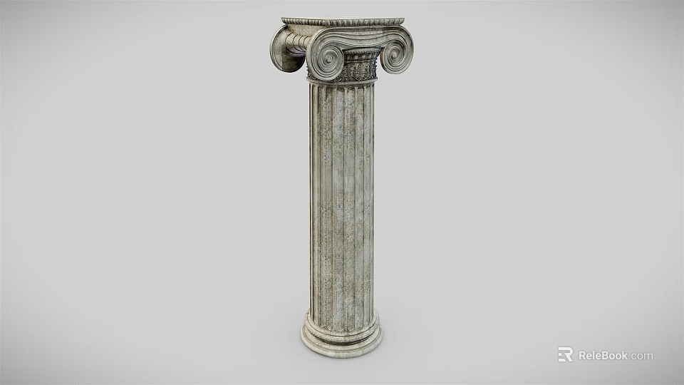 Classical Roman Column with Ornate Scroll Capital and Fluted Stone Shaft 3d model 