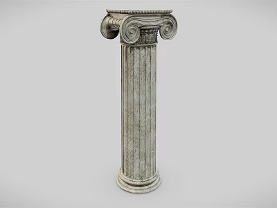 Classical Roman Column with Ornate Scroll Capital and Fluted Stone Shaft 3d model