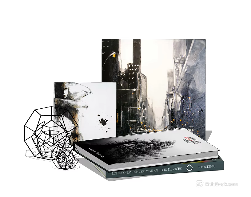 Elegant Modern Decorative Ornament Set With Geometric Sculptures Art Books And Tabletop 3d model 