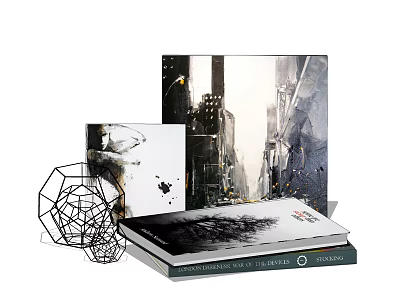 Elegant Modern Decorative Ornament Set With Geometric Sculptures Art Books And Tabletop 3d model