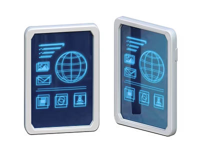 Two Modern Digital Devices With Blue Interface Screen Globe Envelope Camera Icons 3d model