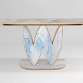 Modern Console Table With Golden Frame Round Tabletop And Blue White Artistic Legs