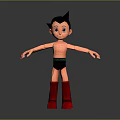 Cartoon Character Figure With Black Spiky Hair Large Eyes Green Belt Black Shorts Red Boots