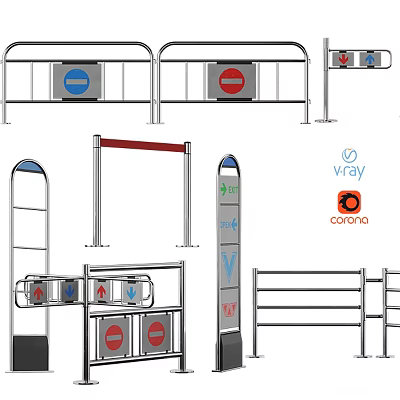 Modern commercial equipment output entrance fence revolving door score 3d model