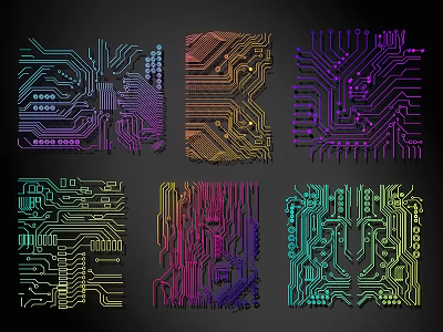 Colorful Circuit Board Line Art Designs With Vibrant Patterns And Elements 3d model