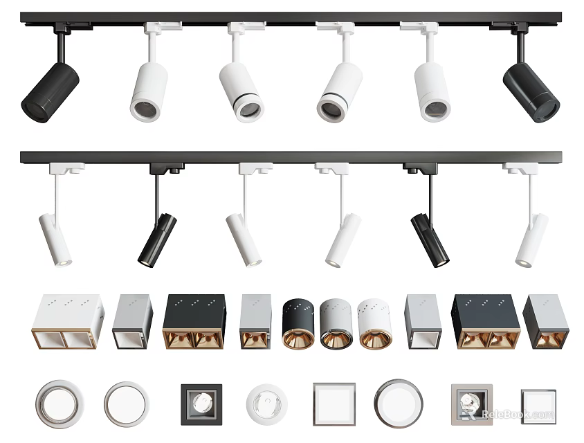 Modern Downlights and Spotlights with Different Styles Black White Mounting Accessories 3d model