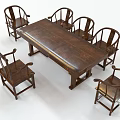 Traditional Wooden Tea Table and Chairs with Six Curved Armchairs Classic Solid Wood Set