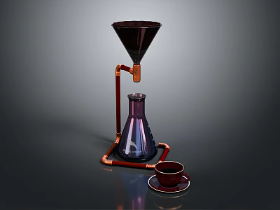 Modern Coffee Brewing Device With Funnel Glass Flask Copper Stand And Coffee Cup 3d model