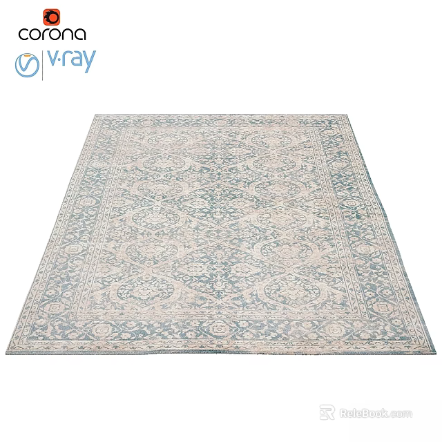 Square Rug With Intricate Traditional Patterns Light Background Blue Gray Design 3d model