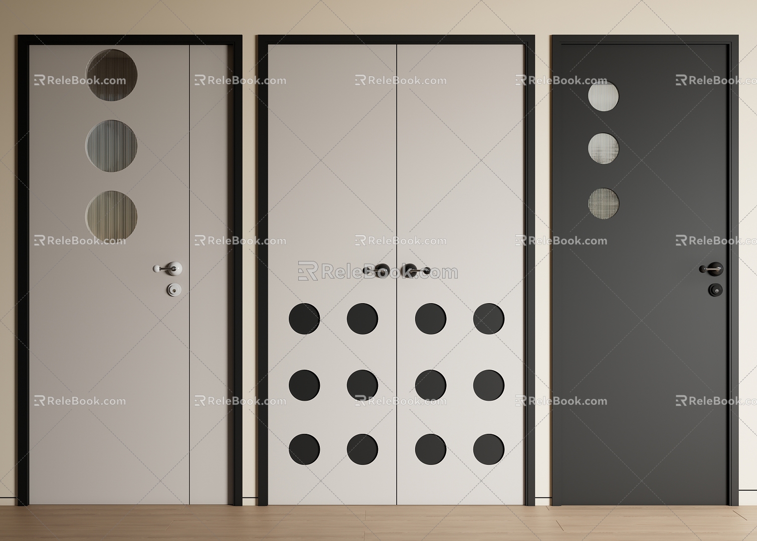 Middle Ancient Flat Door Hole Door Glass Single Door Door 3d model