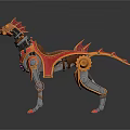Fantasy Mechanical Dog Creature With Red Gold Armor And Robotic Features 3d model