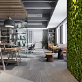 Modern Lounge Area With Floor to Ceiling Windows City View Green Wall Sofa and Armchair