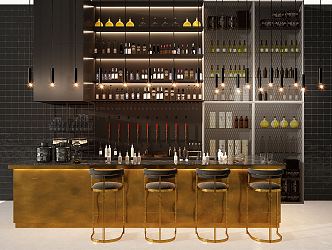 Industrial LOFT Bar Chair Combination Bar Counter Water Bar Counter Bar Chair Wine Cabinet Wine Bottle 3d model