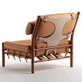 Brown Leather Leisure Chair with Comfortable Padded Backrest and Sturdy Wooden Support Legs