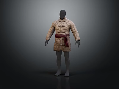 Mannequin Wearing Traditional Chinese Outfit With Mandarin Collar And Red Belt 3d model