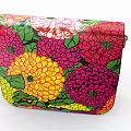Vibrant Floral Patterned Shoulder Bag With Pink Green Yellow Colors And Metallic Clasp