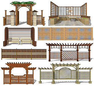 Modern porch rack wooden fence 3d model