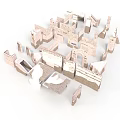 Architectural Model Of Urban Building Complex With Cardboard Material Various Shapes Light Brown And White