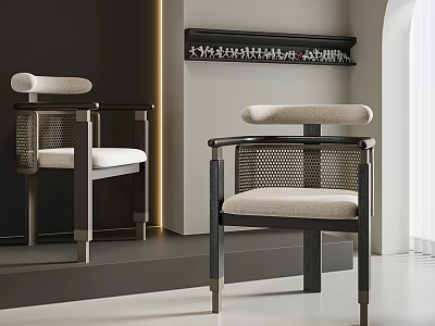 Stylish Modern Leisure Chair Featuring Metal Frame Woven Backrest And Comfortable Upholstered Seat 3d model