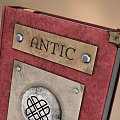 Vintage Red Cover Leather Bound Book With Metal Plaque And ANTIC Word Design