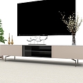 Modern Simple Round Table TV Cabinet Living Room Furniture Combination Beige 3d model