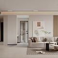 Modern Living and Dining Room Interior Design With Large Screen TV White And Wooden Cabinets