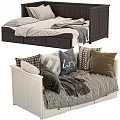 Modern Storage Sofa Beds With Dark Drawers Light Frame And Plaid Pillows 3d model