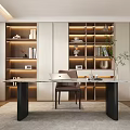 Modern Study Room Interior With Spacious Desk Bookshelves Books And Potted Plant Decorations