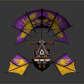 Unique Decorative Model With Purple And Yellow Dragon Pattern Wings And Small House Structure