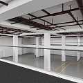 Modern Industrial Interior Space With Exposed Beams White Walls And Gray Flooring