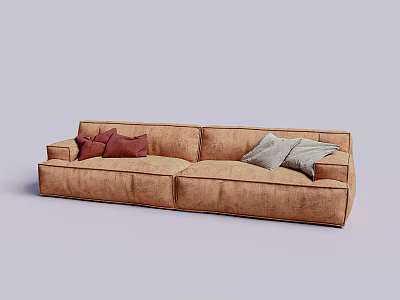 Brown Sectional Sofa with Red and Light Green Decorative Pillows in Modern Living Room Setting 3d model