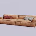 Brown Sectional Sofa with Red and Light Green Decorative Pillows in Modern Living Room Setting