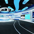 Modern Tech Exhibition Hall Interior With Blue Lighting And Digital Displays
