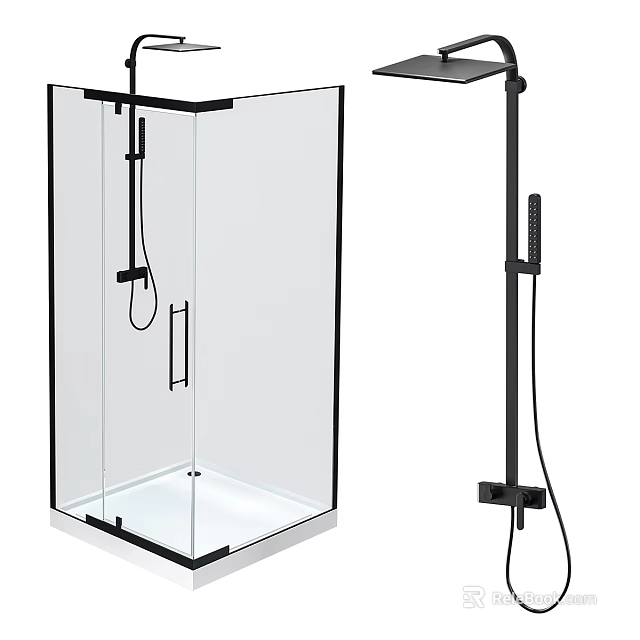 Modern Shower Sauna Design With Glass Enclosure Black Shower Head And Handheld Sprayer 3d model 
