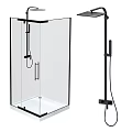 Modern Shower Sauna Design With Glass Enclosure Black Shower Head And Handheld Sprayer