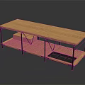 Modern Wooden Workbench With Metal Frame And Tiered Storage Shelf Design