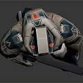 Futuristic Sci Fi Game Movie Character with Beige Blue Armor Holding Large Weapon