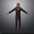 Cartoon Style 3D Character Model In Dark Uniform With Red Sash And Outstretched Arms
