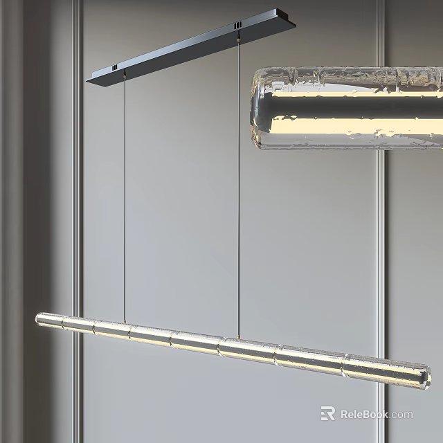 Modern Linear Metal Pendant Light with Sleek Design for Contemporary Interior Lighting 3d model 
