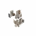 Decorative Ornament Collection Featuring Ceramic Vases Dried Plants And Neutral Shelf