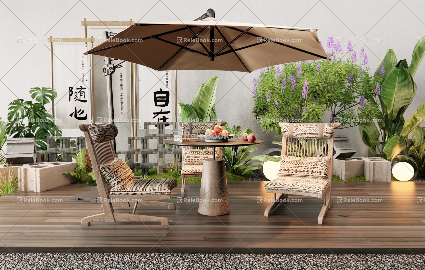 Modern Outdoor Table and Chair Leisure Chair Leisure Table and Chair Plant Combination Plant Stack Camping Meichen Outdoor Cafe Exterior 3d model