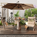 Modern Outdoor Table and Chair Leisure Chair Leisure Table and Chair Plant Combination Plant Stack Camping Meichen Outdoor Cafe Exterior 3d model