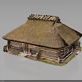 Traditional Rustic Wooden House With Thatched Roof And Log Structure Design